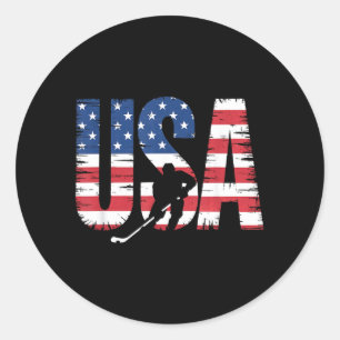 Amerikanischer Flaggen-Hockey Runder Aufkleber