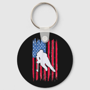 Amerikanischer Flaggen-Hockeyspieler 4. Juli Männe Schlüsselanhänger