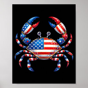 Amerikanischer Flaggen-Krabbe Patriotisch 4. Juli Poster