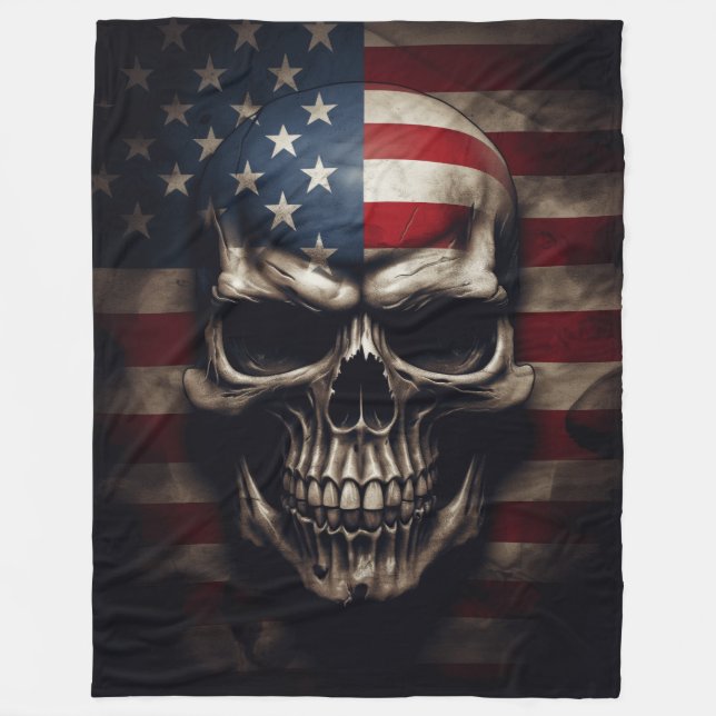 Amerikanischer Flaggen-Schädel  Fleecedecke (Vorderseite)