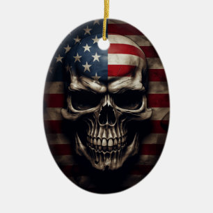 Amerikanischer Flaggen-Schädel Keramik Ornament