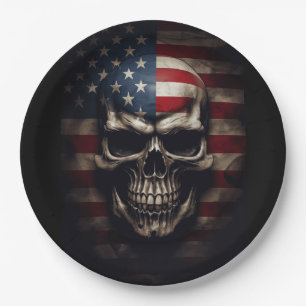Amerikanischer Flaggen-Schädel Pappteller