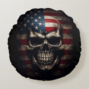 Amerikanischer Flaggen-Schädel Rundes Kissen