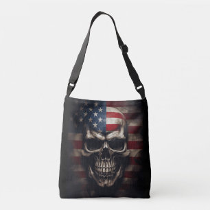 Amerikanischer Flaggen-Schädel Tragetaschen Mit Langen Trägern