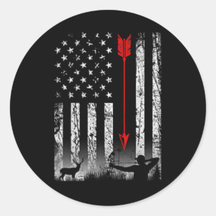 Amerikanischer Flaggenbow Jagd auf Patriotisches D Runder Aufkleber