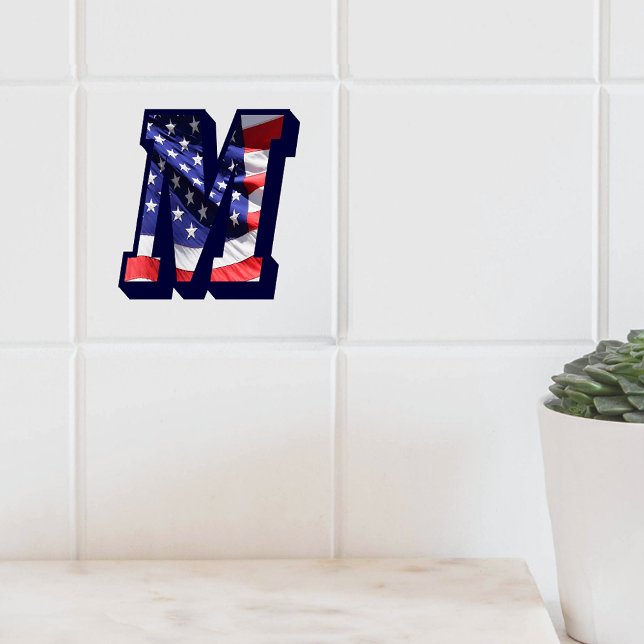 Amerikanischer Flaggenbrief "M" Großes Foto Kerami Fliese (American Flag Letter "M" Large Photo Ceramic Tile)