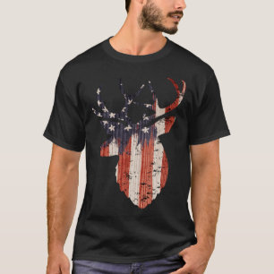 Amerikanischer Flaggenhirsch Elch Jagd USA Patriot T-Shirt