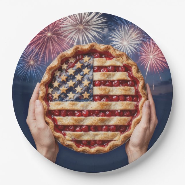 Amerikanischer Flaggenrand auf einer Kirschtorte Pappteller (Vorderseite)
