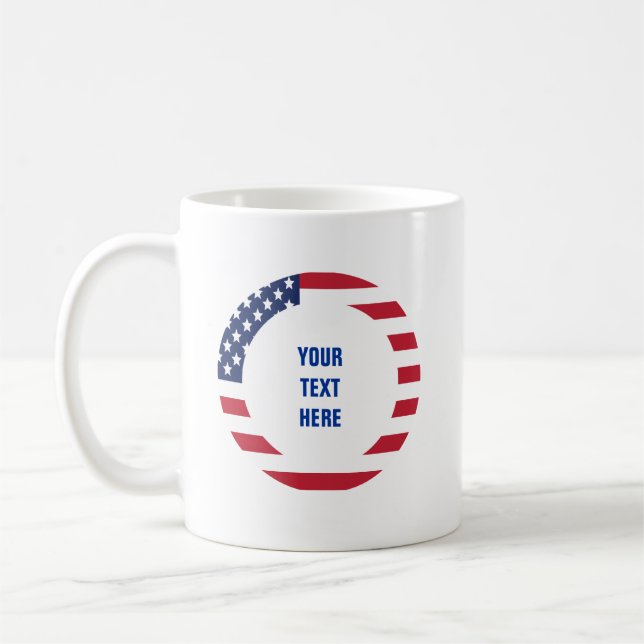 Amerikanischer Flaggenrand mit individuellem Text Kaffeetasse (Links)