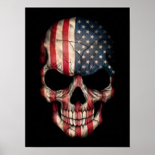 Amerikanischer Flaggenschädel in Schwarz Poster
