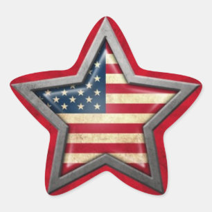 Amerikanischer Flaggenstern mit Lichtstrahlen Stern-Aufkleber