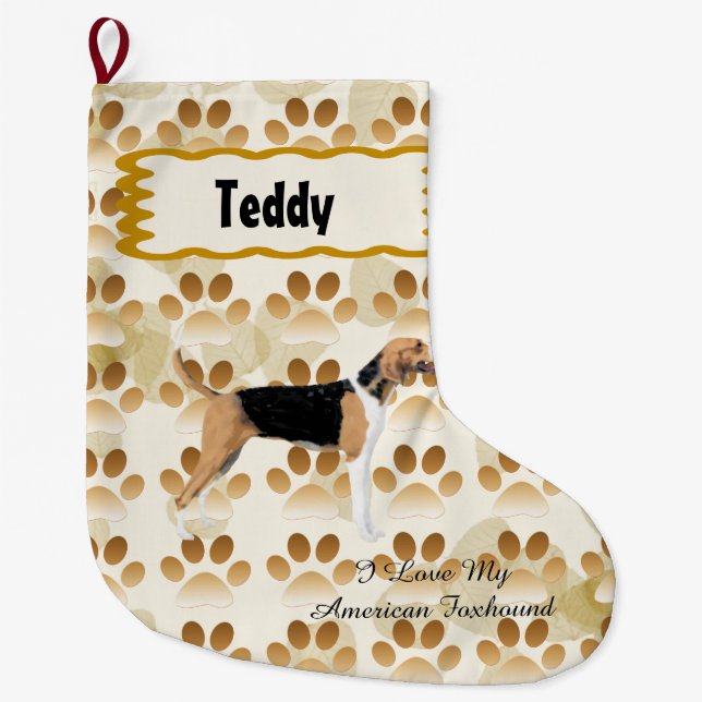 Amerikanischer Foxhound auf TAN-Blätter Großer Weihnachtsstrumpf (Vorderseite)