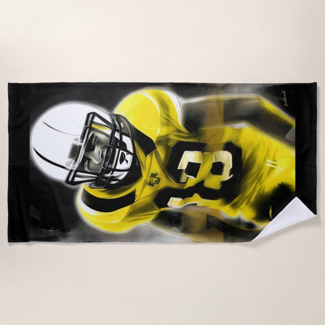 Amerikanischer Fußballspieler mit gelben und schwa Strandtuch (Vorderseite)