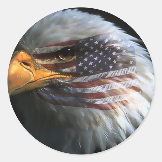 Amerikanischer Glatzenadler mit amerikanischen Fla Runder Aufkleber (Vorderseite)