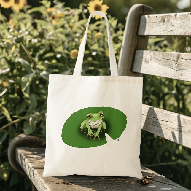 Amerikanischer Grüner Laubfrosch Seerosenblatt Tragetasche (Von Creator hochgeladen)