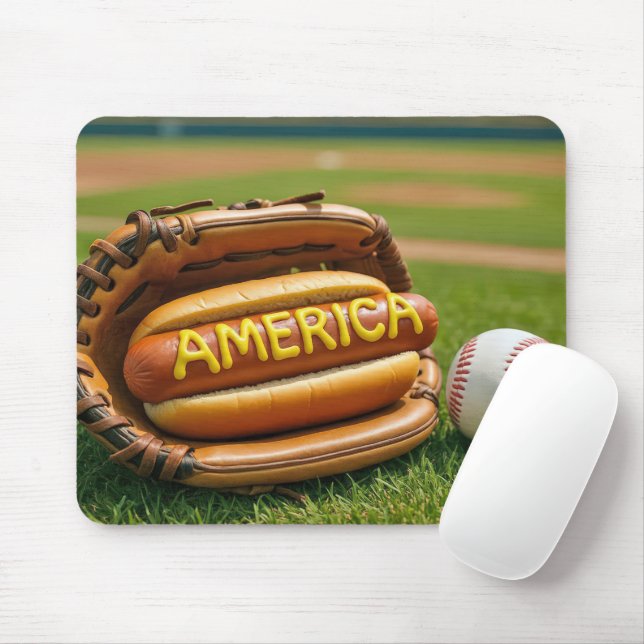 Amerikanischer Hot Dog in einem Baseballhandschuh Mousepad (Mit Mouse)