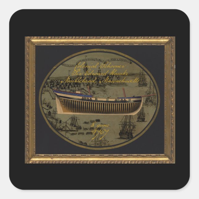 Amerikanischer Kolonial-Schooner Sir Edward Hawke Quadratischer Aufkleber (Vorderseite)