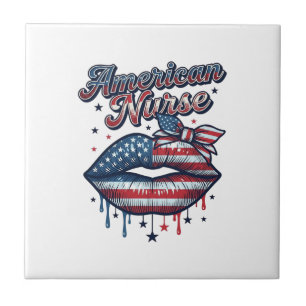 Amerikanischer Krankenpfleger Patriotische Lippen  Fliese