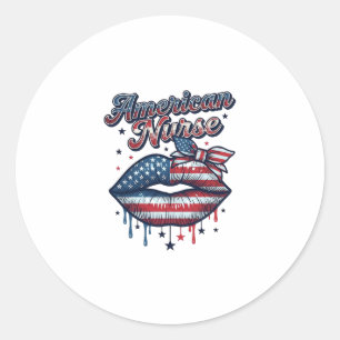 Amerikanischer Krankenpfleger Patriotische Lippen Runder Aufkleber