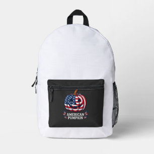 Amerikanischer Kürbis Halloween USA-Flagge Sterne  Bedruckter Rucksack