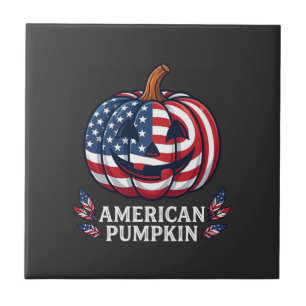 Amerikanischer Kürbis Halloween USA-Flagge Sterne Fliese