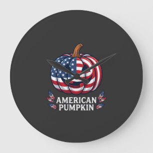 Amerikanischer Kürbis Halloween USA-Flagge Sterne  Große Wanduhr