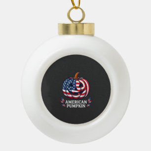 Amerikanischer Kürbis Halloween USA-Flagge Sterne  Keramik Kugel-Ornament