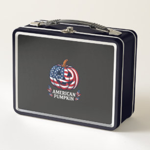 Amerikanischer Kürbis Halloween USA-Flagge Sterne Metall Brotdose