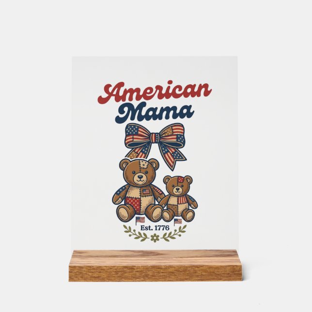 Amerikanischer Mama Patriotischer Bär Patchwork Ve Acrylschild (Vorderseite)