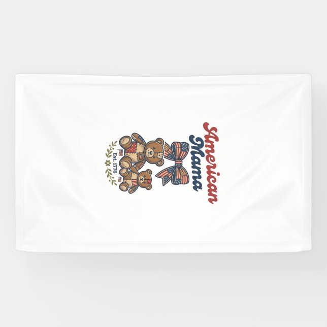 Amerikanischer Mama Patriotischer Bär Patchwork Ve Banner (Horizontal)