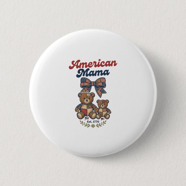 Amerikanischer Mama Patriotischer Bär Patchwork Ve Button (Vorderseite)