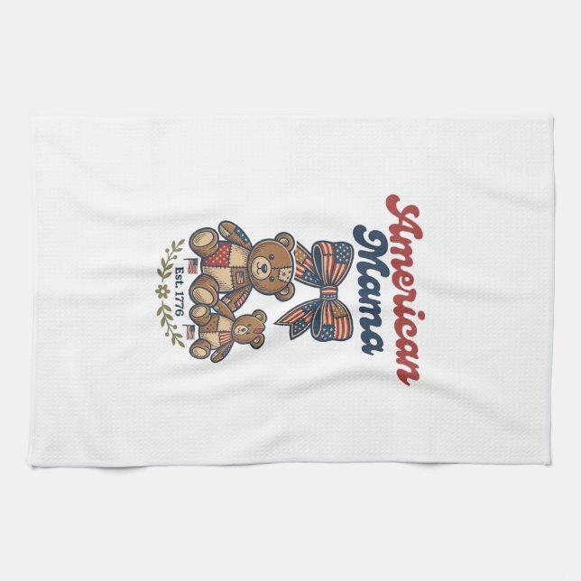 Amerikanischer Mama Patriotischer Bär Patchwork Ve Geschirrtuch (Horizontal)