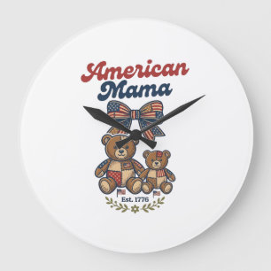 Amerikanischer Mama Patriotischer Bär Patchwork Ve Große Wanduhr