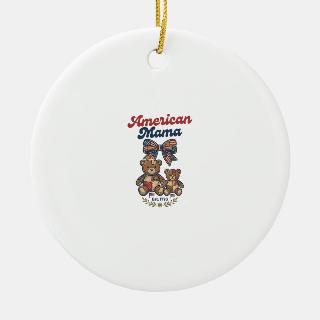 Amerikanischer Mama Patriotischer Bär Patchwork Ve Keramik Ornament (Vorne)