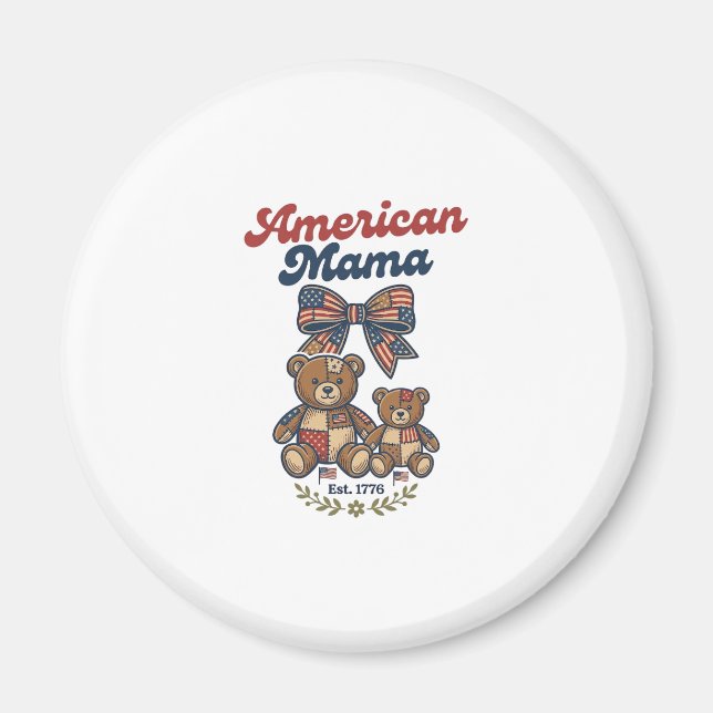 Amerikanischer Mama Patriotischer Bär Patchwork Ve Magnet (Vorne)