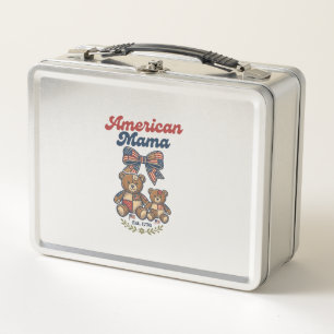 Amerikanischer Mama Patriotischer Bär Patchwork Ve Metall Brotdose