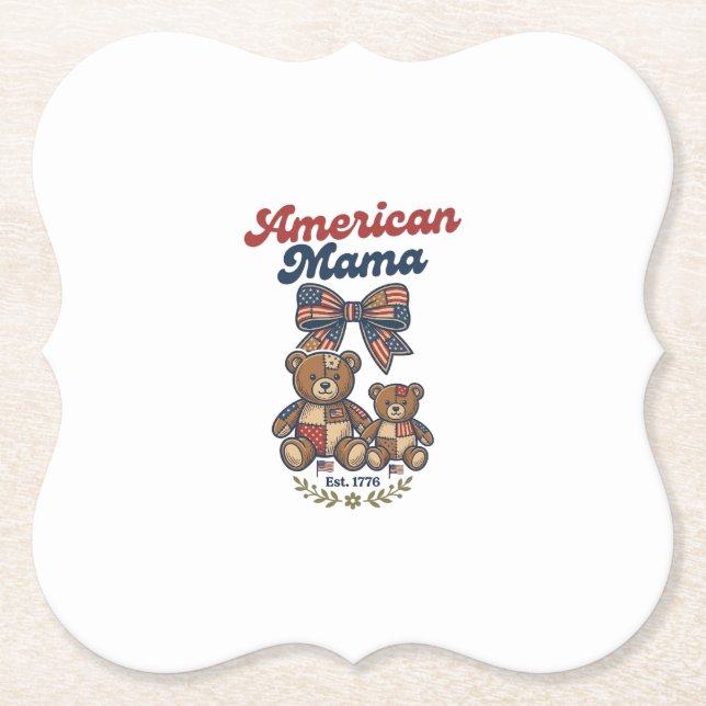 Amerikanischer Mama Patriotischer Bär Patchwork Ve Untersetzer (Vorderseite)