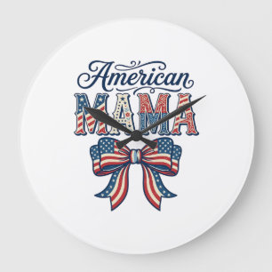Amerikanischer Mama Patriotischer Bogen Vintage 4. Große Wanduhr