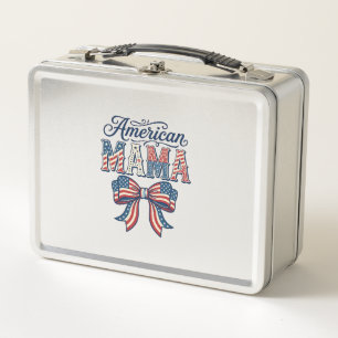 Amerikanischer Mama Patriotischer Bogen Vintage 4. Metall Brotdose