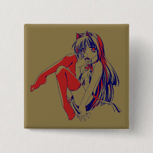 Amerikanischer Manga Neko Catgirl Kawaii Anime Button