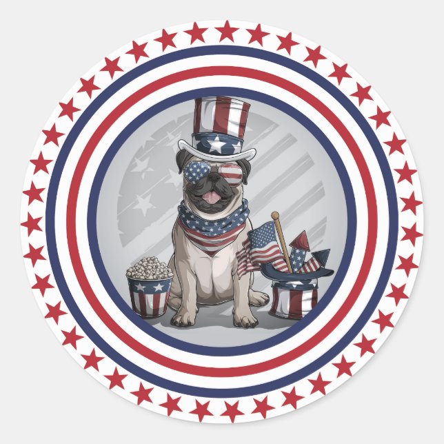 amerikanischer Mops Runder Aufkleber (Vorderseite)