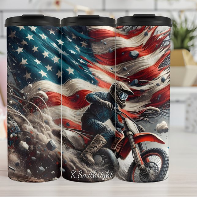 Amerikanischer Motocross-Dirtrider Thermosbecher (Von Creator hochgeladen)