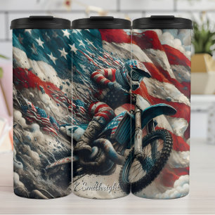 Amerikanischer Motocross-Flaggen-Kunstprint Thermosbecher