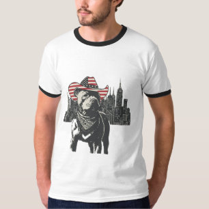 Amerikanischer Patriot Pitbull Cowboy - NYC Skylin T-Shirt