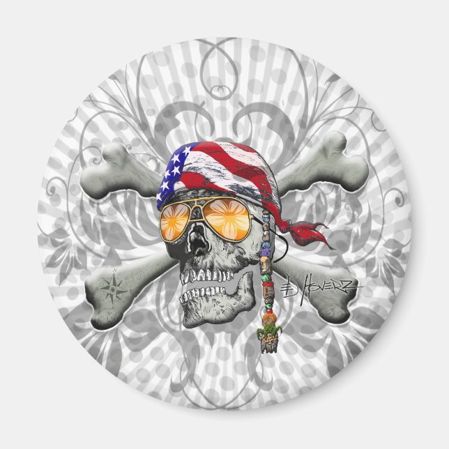 Amerikanischer Piratenschädel und Kreuzknochen Magnet (Vorne)