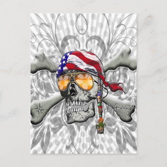 Amerikanischer Piratenschädel und Kreuzknochen Postkarte (Vorderseite)