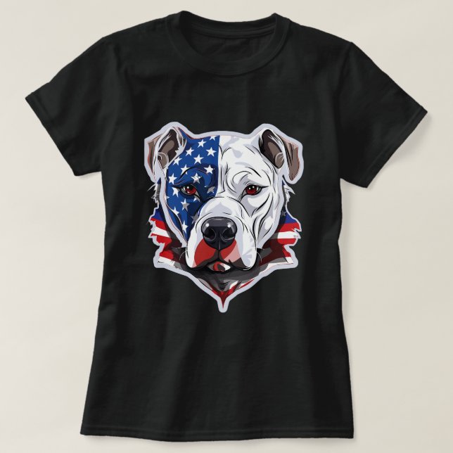Amerikanischer Pitbuli mit amerikanischer Flagge T-Shirt (Design vorne)