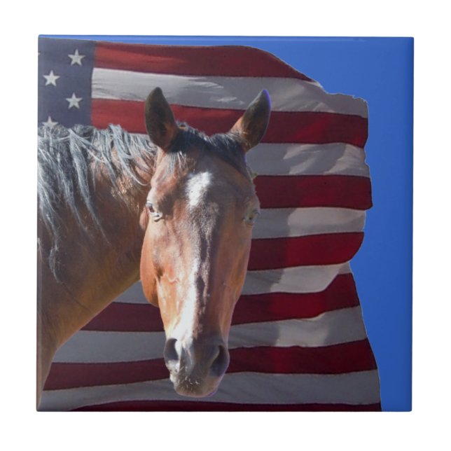 Amerikanischer Quarterhorse und Flagge - Fliese (Vorderseite)