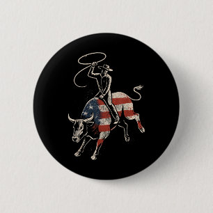 Amerikanischer Rodeo-Bulle-Rider-USA-Flagge-Patrio Button