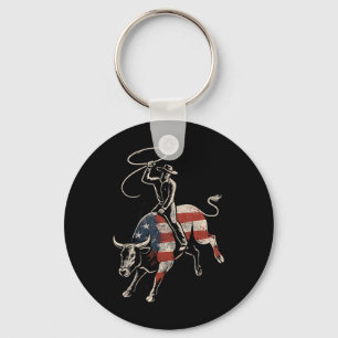 Amerikanischer Rodeo-Bulle-Rider-USA-Flagge-Patrio Schlüsselanhänger